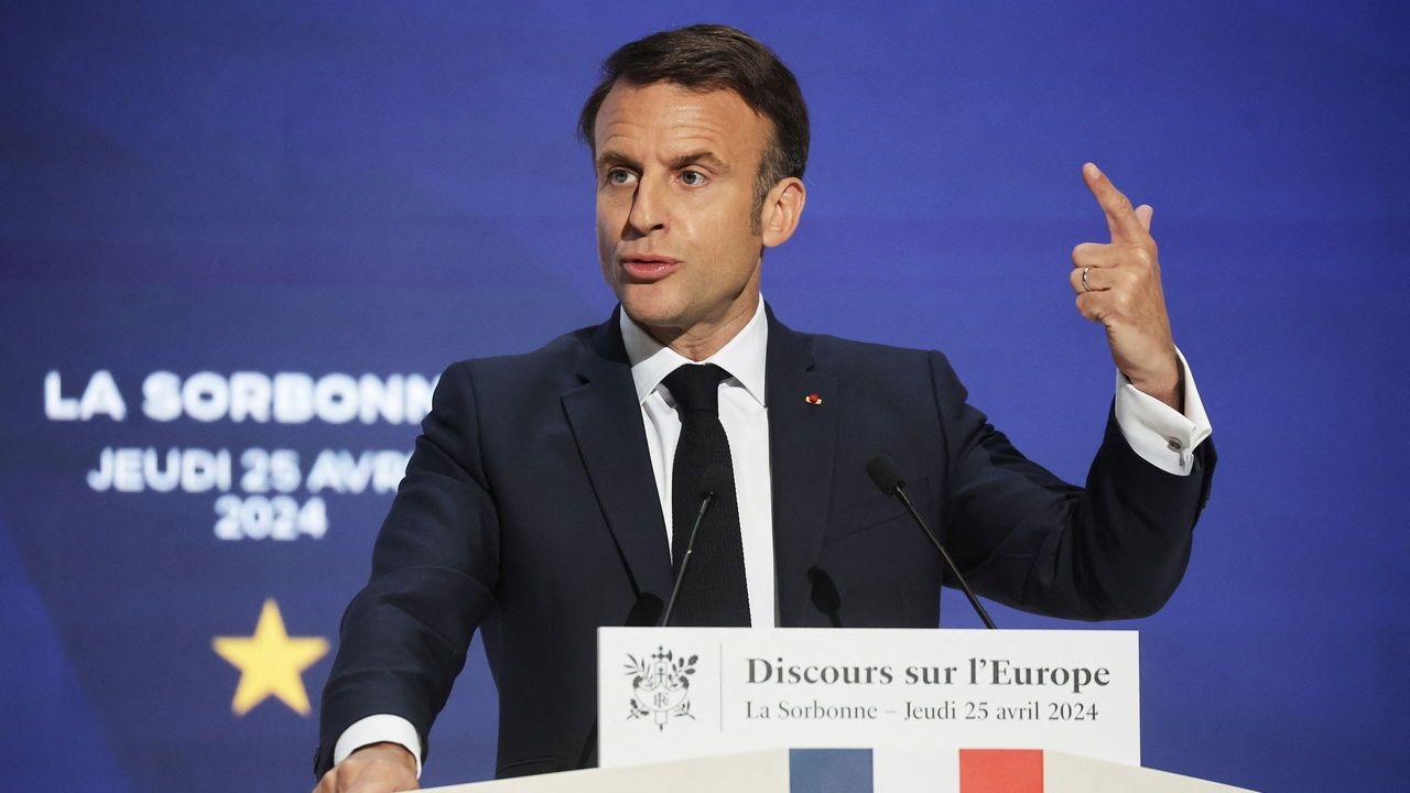 French President Emmanuel Macron delivers a speech on Europe at the Sorbonne University, Paris