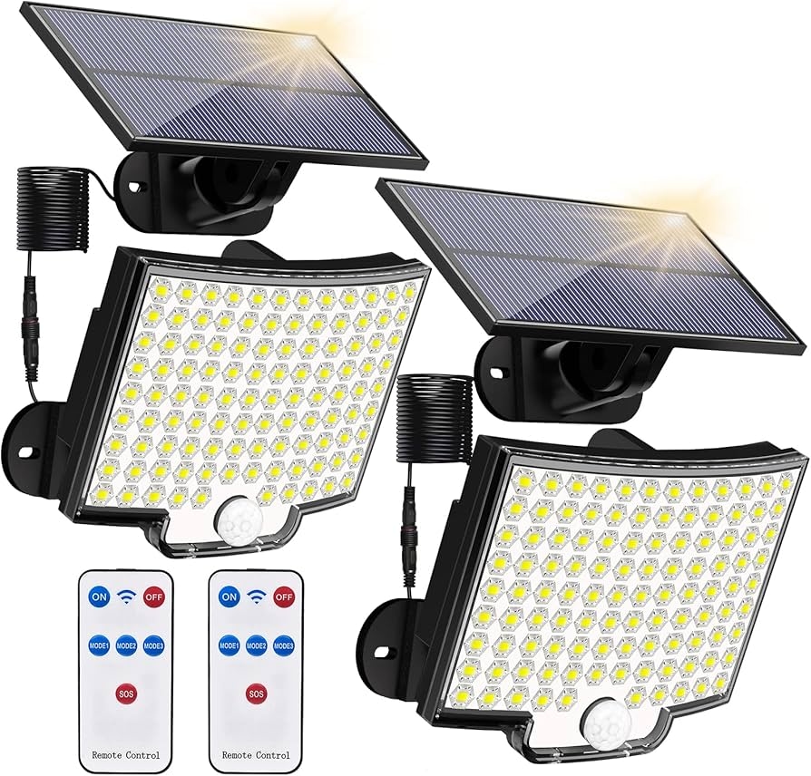 Solar Lights Outdoor, 106 LED 3000LM Solar Powered Motion Sensor Flood  Lights with Remote, Dusk to