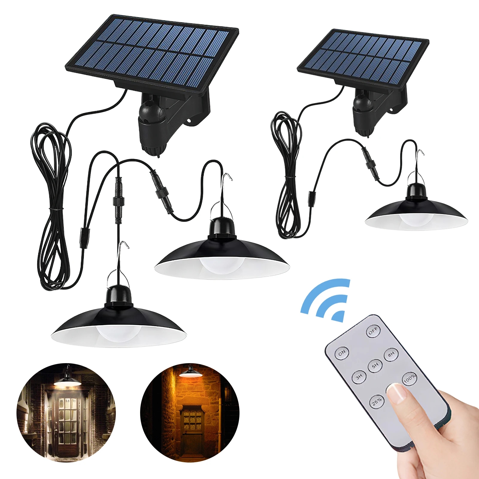 Split Solar Pendant Lamp Outdoor Indoor IP65 Waterproof LED Light with  Remote Control Camping Garden Courtyard Linear Lighting