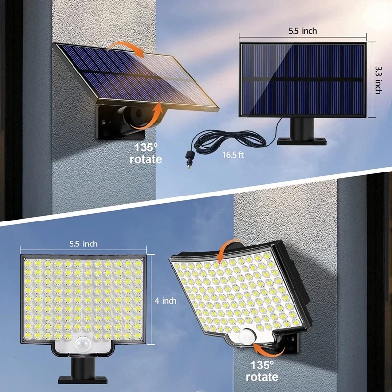 106 LED Solar Motion Light Outdoor Separate Panel Solar Flood Lights 4  Working Modes for Garden Garage Waterproof Wall Lights