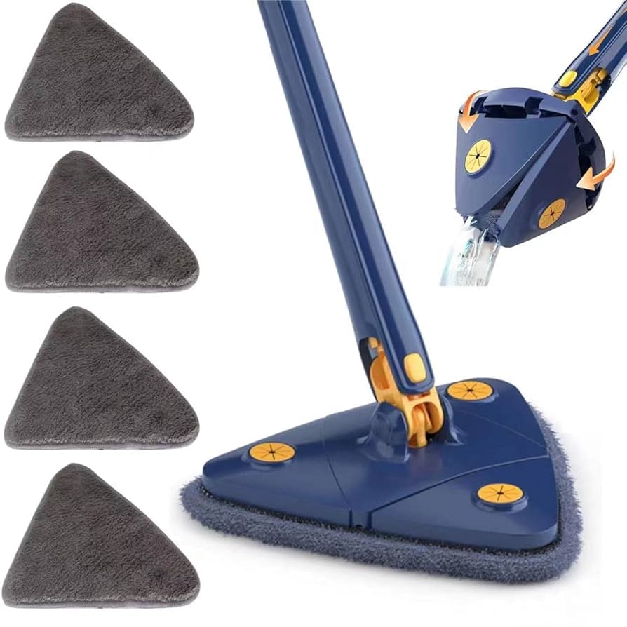 Amazon.com: JHLAYKG 360 Degree Rotatable Adjustable Cleaning Mop,52.1'' Telescopic  Triangular Mop with Automatic Water Squeezing Function for Floor Window  Ceiling,with 4 Replacement Microfiber Pads (Blue) : Health & Household