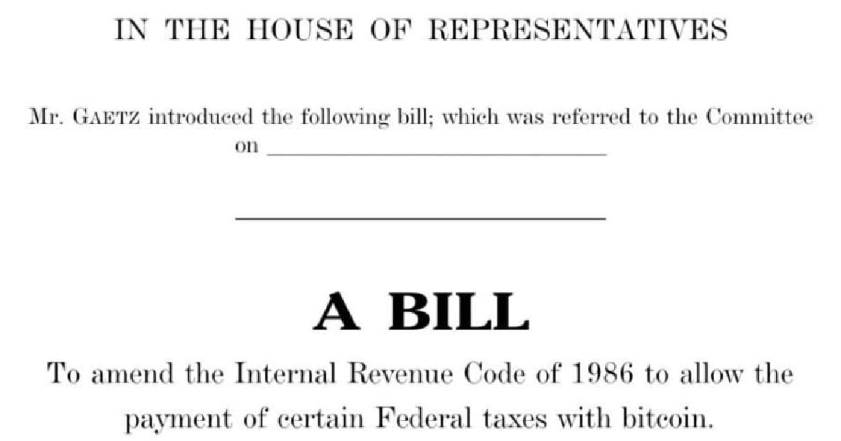 Революційна пропозиція від конгресмена США: оплата податків біткоїнами - The Individual Power на we.ua