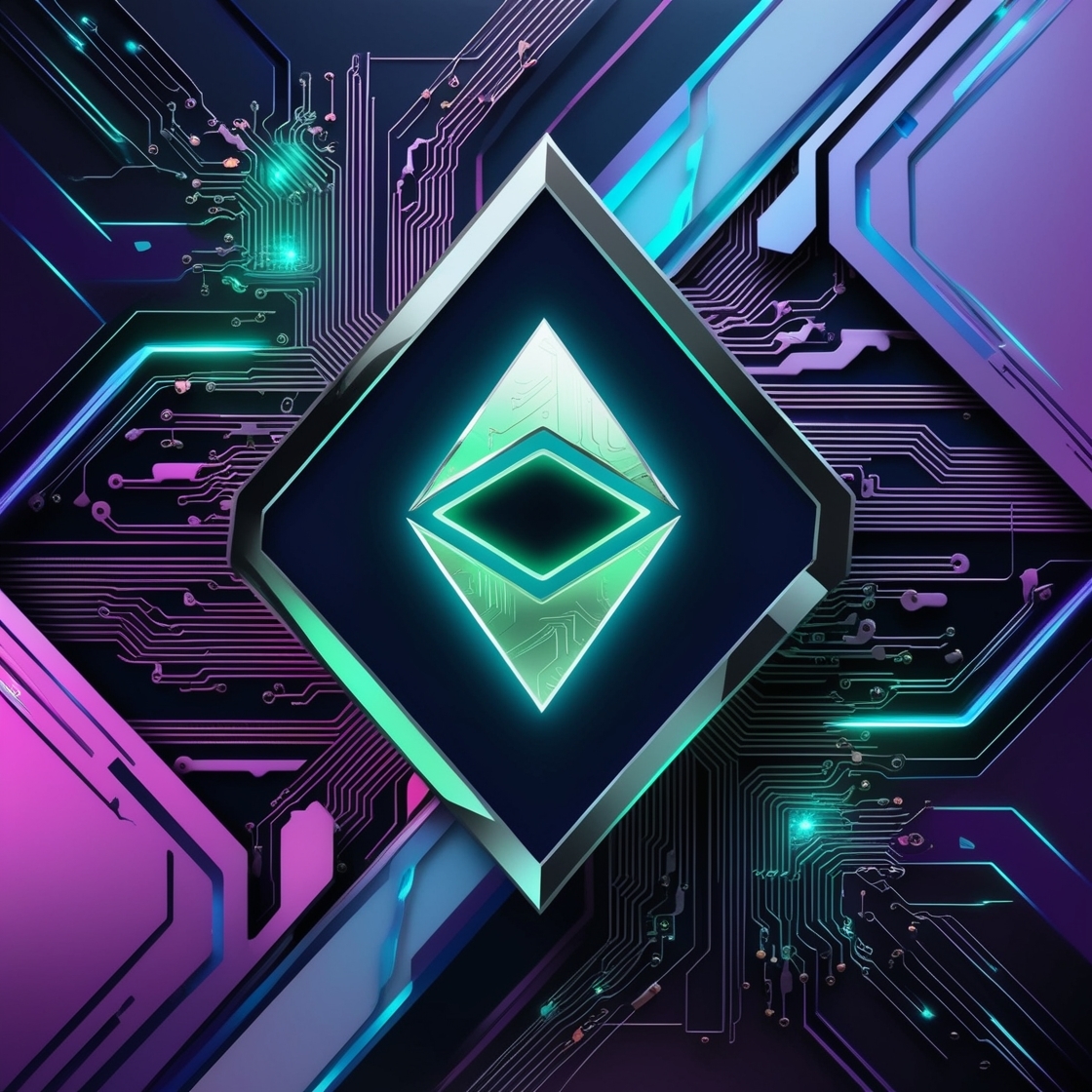 A futuristic, high-contrast digital artwork featuring a stylized, glowing cryptocurrency emblem at its center, surrounded by swirling patterns of circuit boards, wires, and microchips, evoking a sense of technological advancement and financial innovation. The dominant colors are deep blues and purples, with accents of neon green and electric blue, conveying a sense of modernity and sophistication. The composition is dynamic, with bold lines and shapes overlapping and intersecting to create a sense of energy and movement. In the background, a subtle gradient of grayscale hues adds depth and dimensionality to the piece. The cryptocurrency emblem itself is rendered in shimmering, metallic silver, with intricate details and textures that suggest luxury and exclusivity.