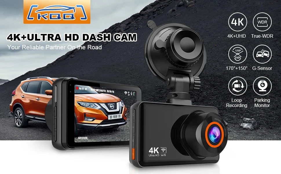 KQQ 4K WiFi Dash Cam Front and Rear for Car Dual Lens Auto Dashcam Tim –  Online Frenzy