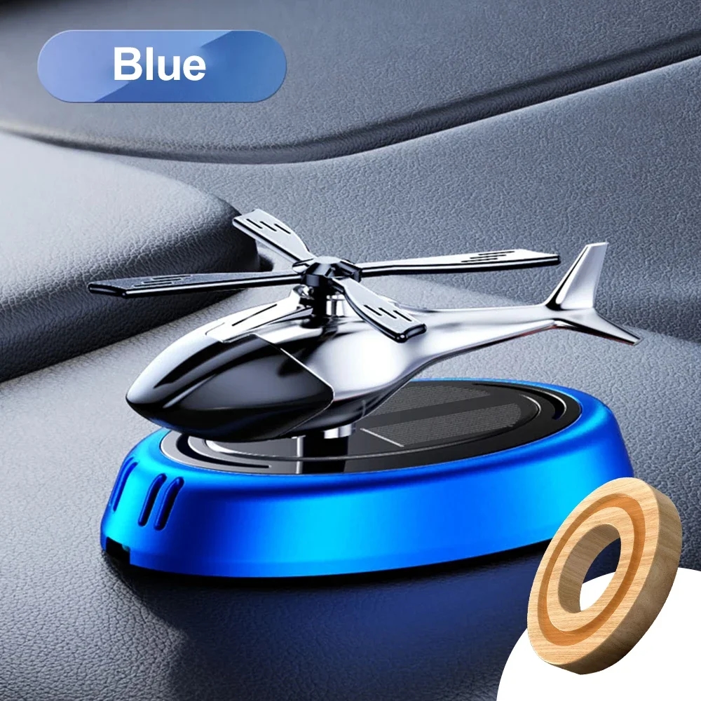 Solar Powered Rotation Helicopter Solar Aromatherapy Car Air Freshener Alloy +ABS Wooden Fragrance Auto Aroma Diffuser