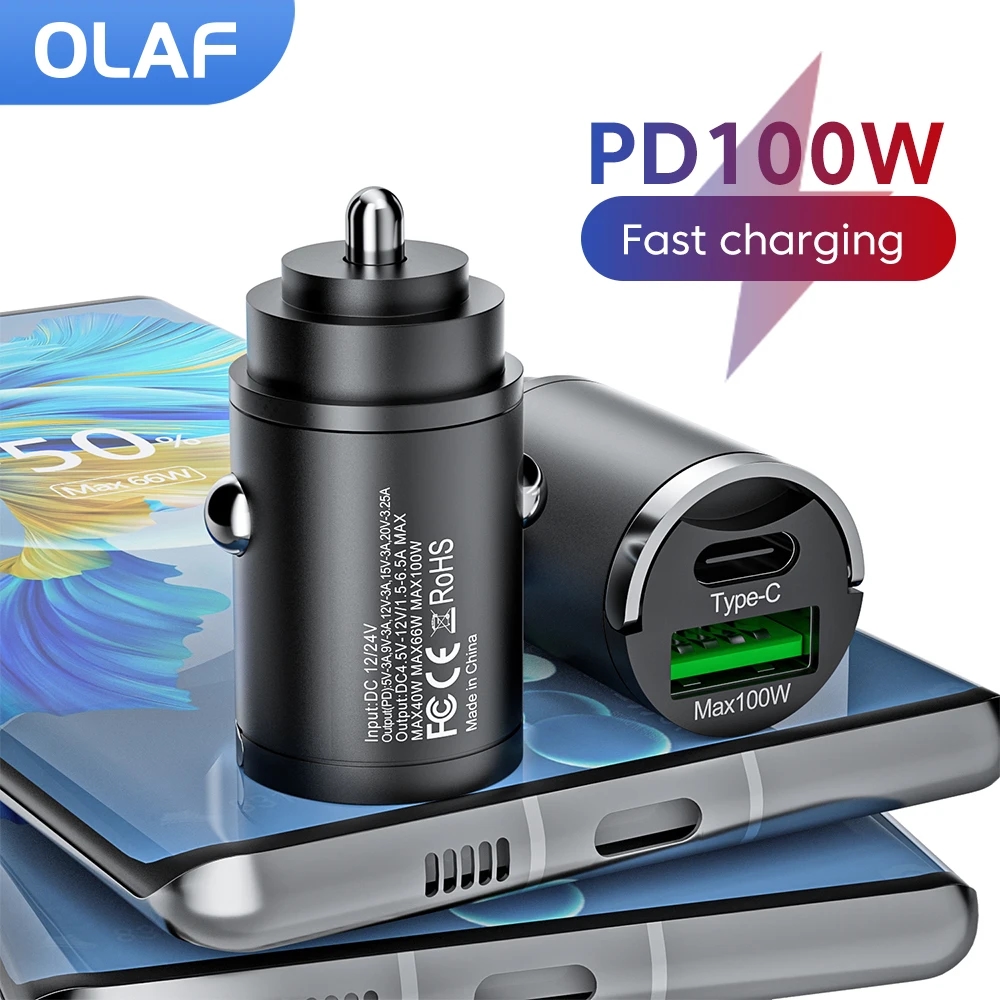 Olaf Mini 100W PD QC Pull Ring Fast Charging Car Charger USB C Car Phone  Charger Adapter For iPhone 13 12 Xiaomi Samsung Huawei