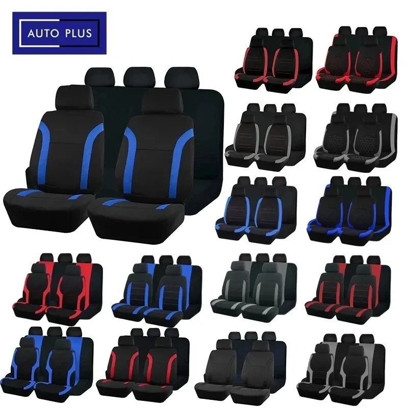 AUTO PLUS Sports Universal Polyester Car Seat Cover Set Fit Most Car Plain  Fabric Bicolor Stylish Car Accessories Seat Protector