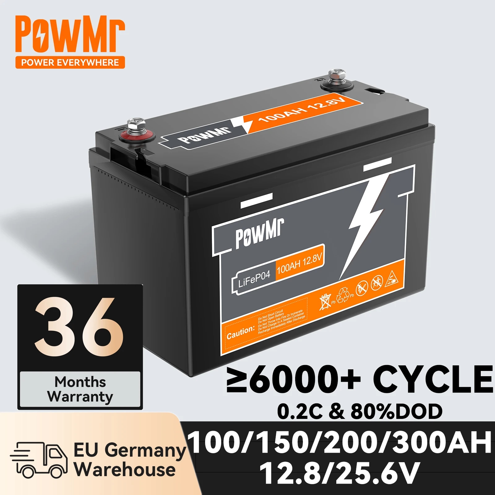 PowMr Lithium Powerwall 12V 24v LiFePO4 Battery 100AH 150AH 200AH 300AH  10KWH 5KWH 6000 Cycle Times BMS Max 4PCS Series Parallel