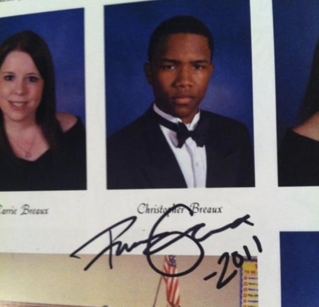 Frank signed his own yearbook photo. Imagine someone asking you to sign your high school yearbook picture lol : r/FrankOcean