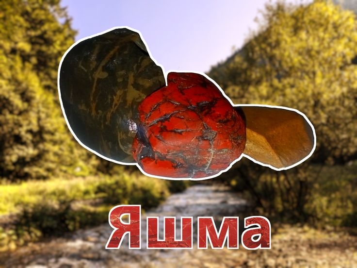 Яшма (зразки з ліва на право: р. Ріка, місто Хуст; р. Теребля; гірське плато на півночі селища Солотвино)