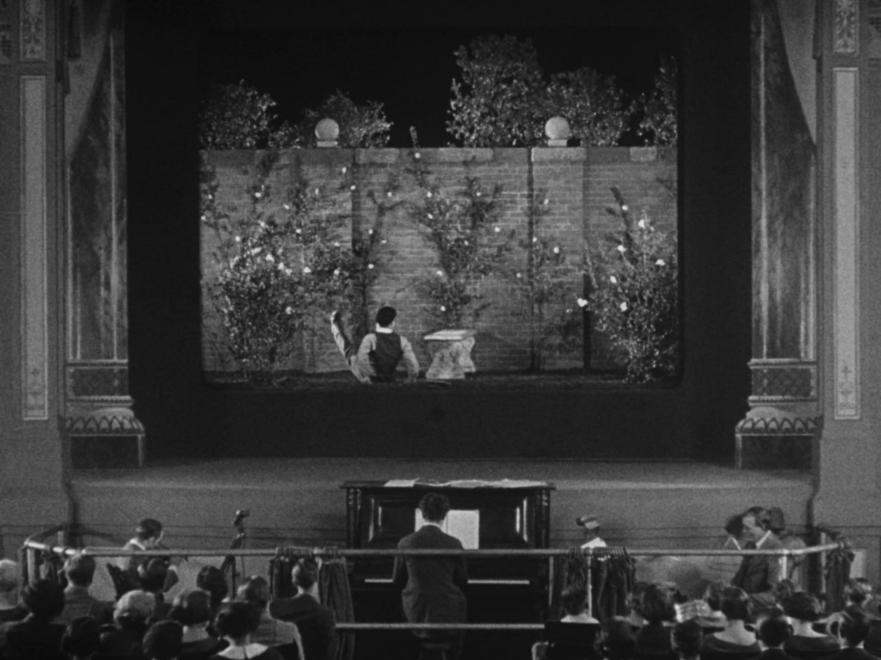 Оператор заходить усередину триваючого фільму (мізанабіми — наше все), взаємодіючи з предметами на екрані. Безумовно, це найбільш технічно довершена сцена, бо чимало гумору тут існує завдяки застосуванню склейок лишень внутрішнього екрану, де тло та предмети щораз змінюються, щораз спантеличуючи оператора.  