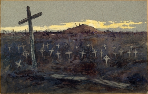 A painting of the battlefield at Polygon Wood by George Edmund Butler