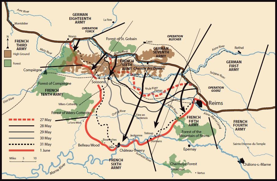 Операція “Блюхер” (27.05-05.06.1918). Карта з книги David T. Zabecki, “The General`s War: Operational Level of Command on the Western Front in 1918"
