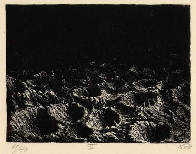 Otto Dix - Trichterfeld bei Dontrien, von Leuchtkugeln erhellt [Поле кратерів під Dontrien, підсвічене "люстрами"]