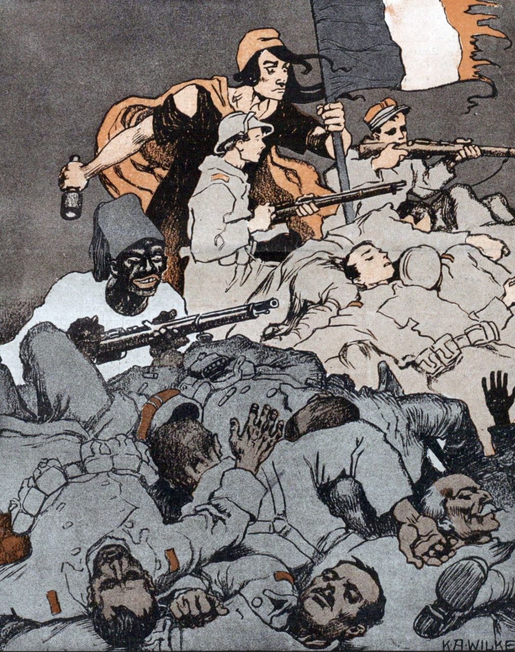 Пропагандистська картинка австрійського журналу Die Muskete від 20 червня 1918: Франція кидає в останній бій юнаків і африканців, бо більше нікого не лишилось.