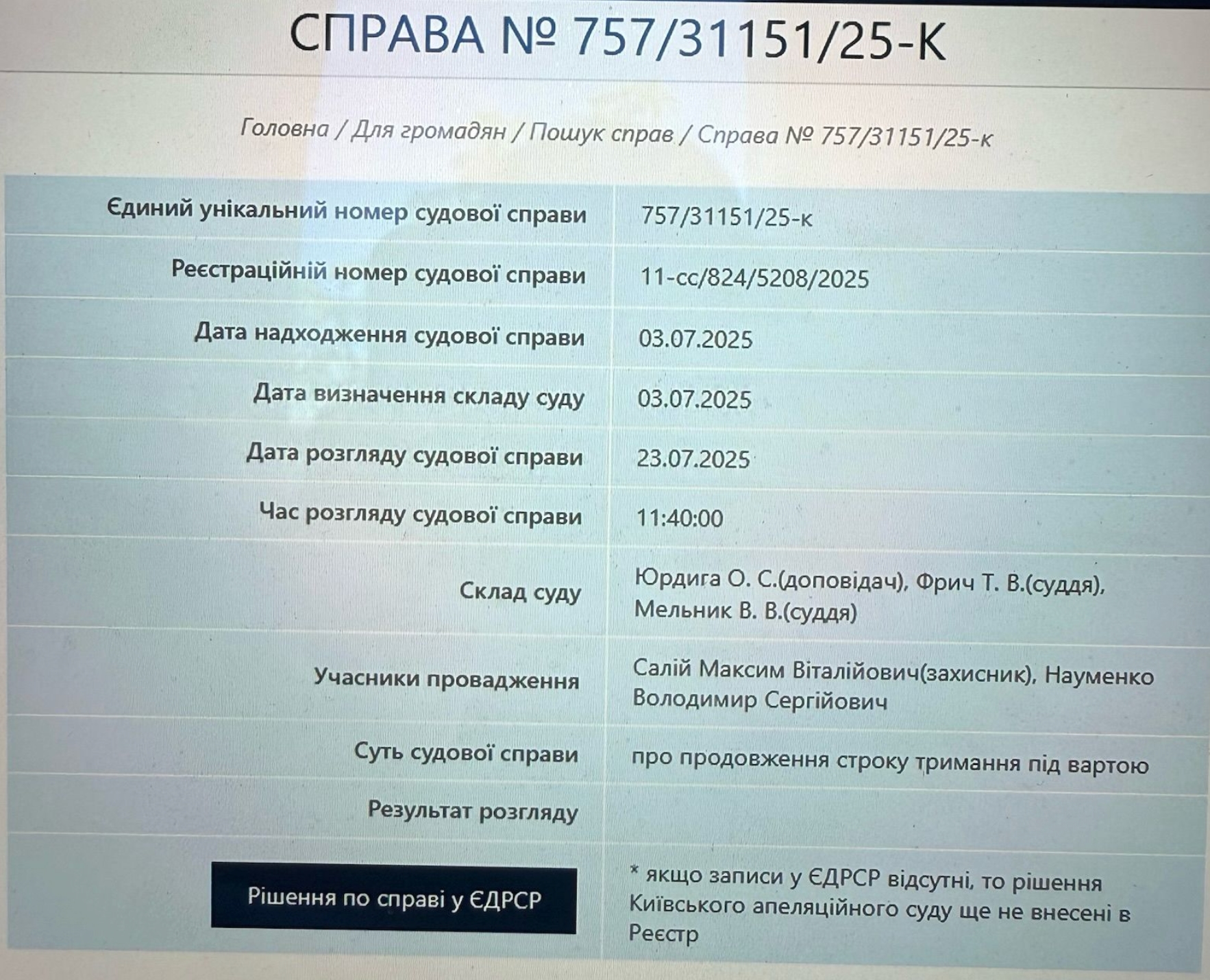Апеляційна інстанція розглядала питання про тримання під вартою