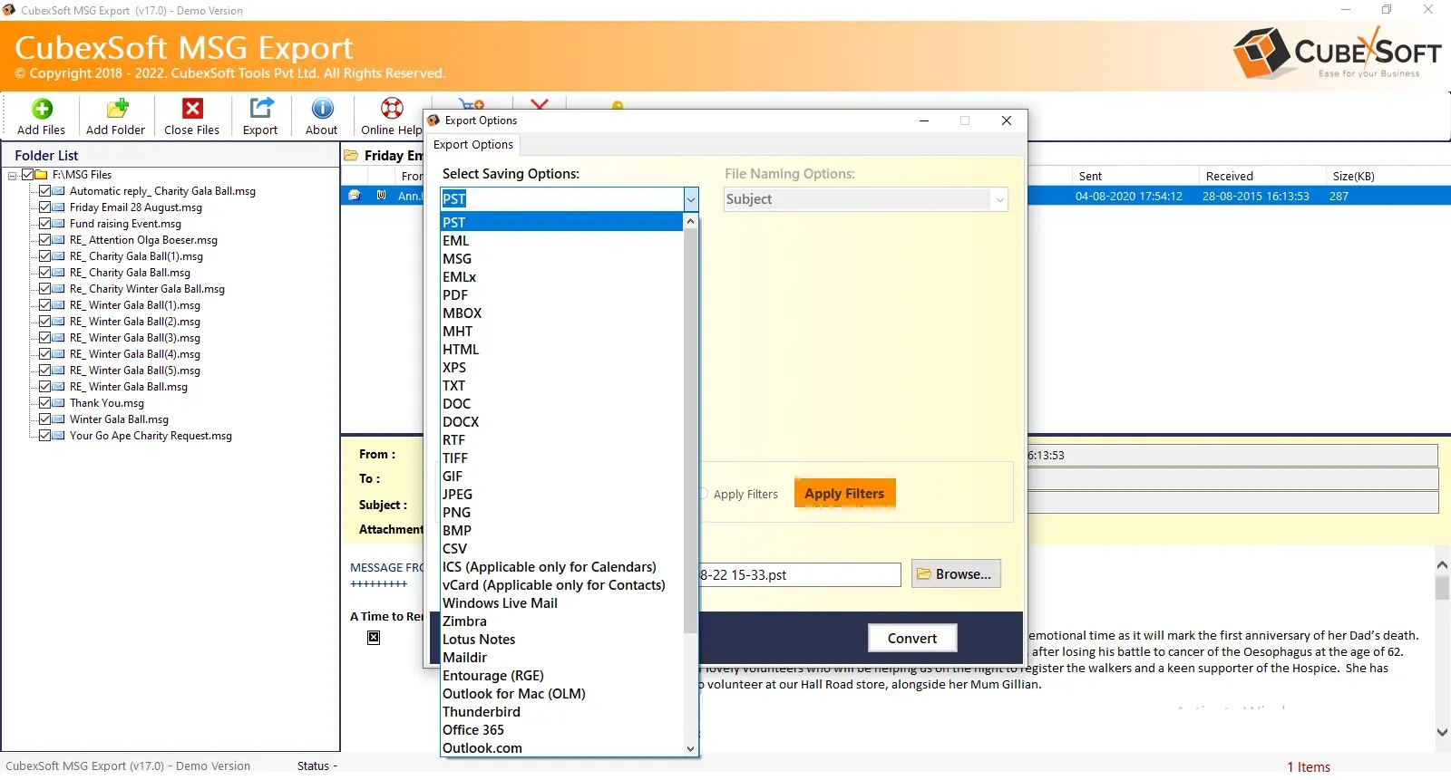 choose saving file format