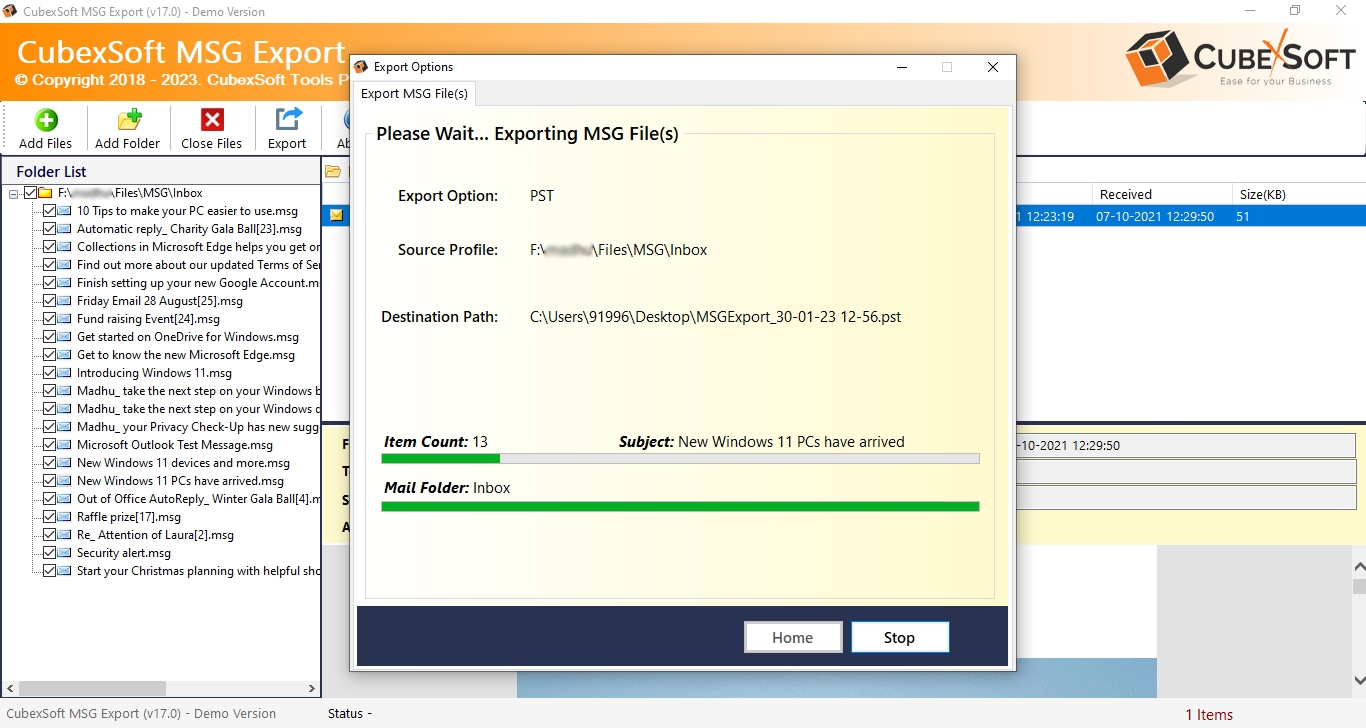 live msg files conversion progress