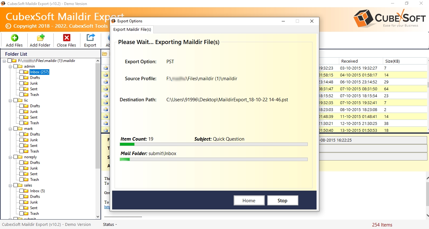 live maildir files conversion progress
