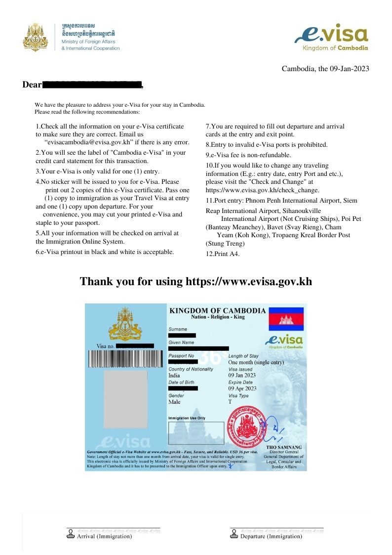 Cambodia Visa for Indians Sample - Akbar Travels Blog