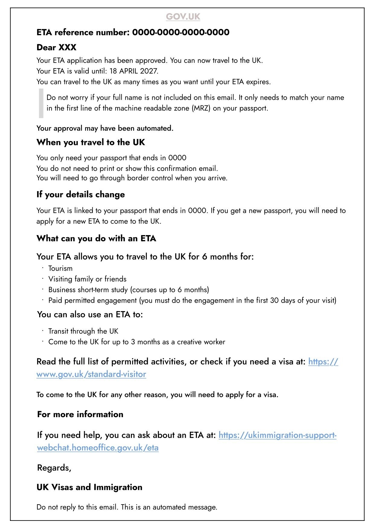 Eta Application Approved