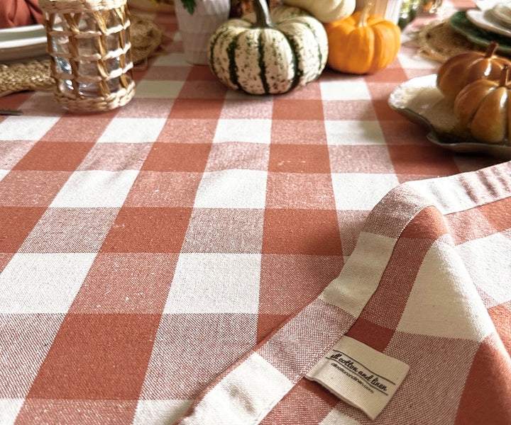 dark orange plaid tablecloth