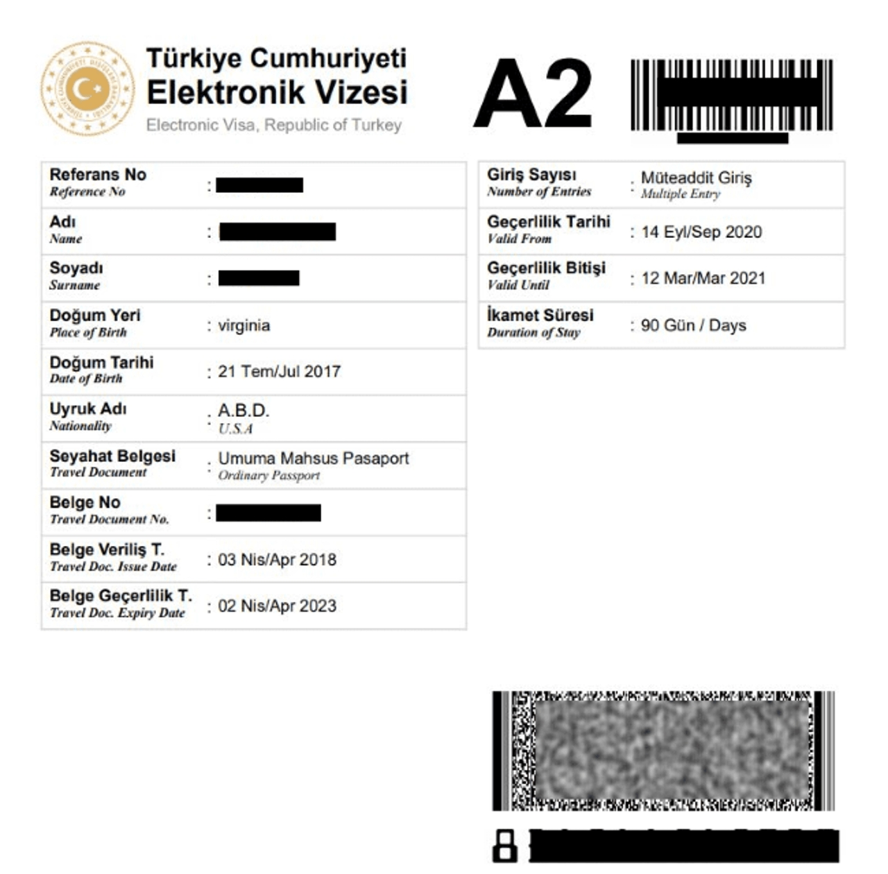 Turkey Visa Sample