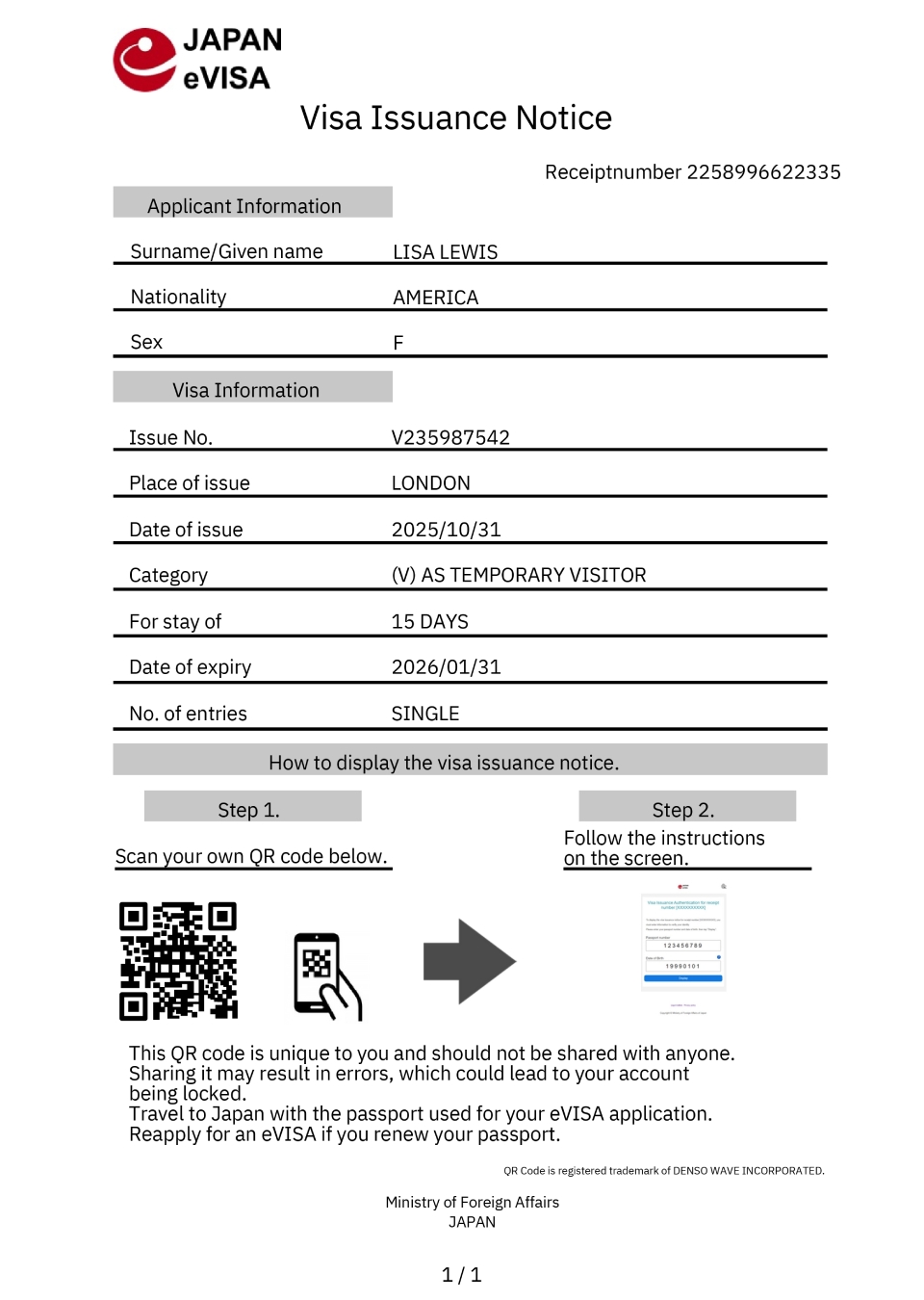 Approved Electronic Visa Japan