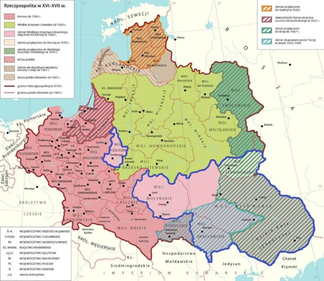 Wskaż ziemie przyłączone w 1569 r. do Korony - Pytanie z mapą 1. - strona  72 - Historia. Klasa 2. Podręcznik. Zakres podstawowy - rozwiązania i  odpowiedzi - Skul