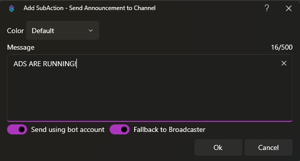 Send Announcement to Channel Dialog