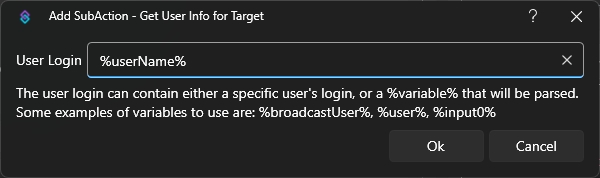 Get User Info for Target Dialog