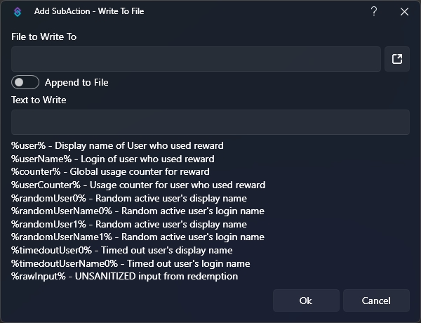 Write To File Dialog