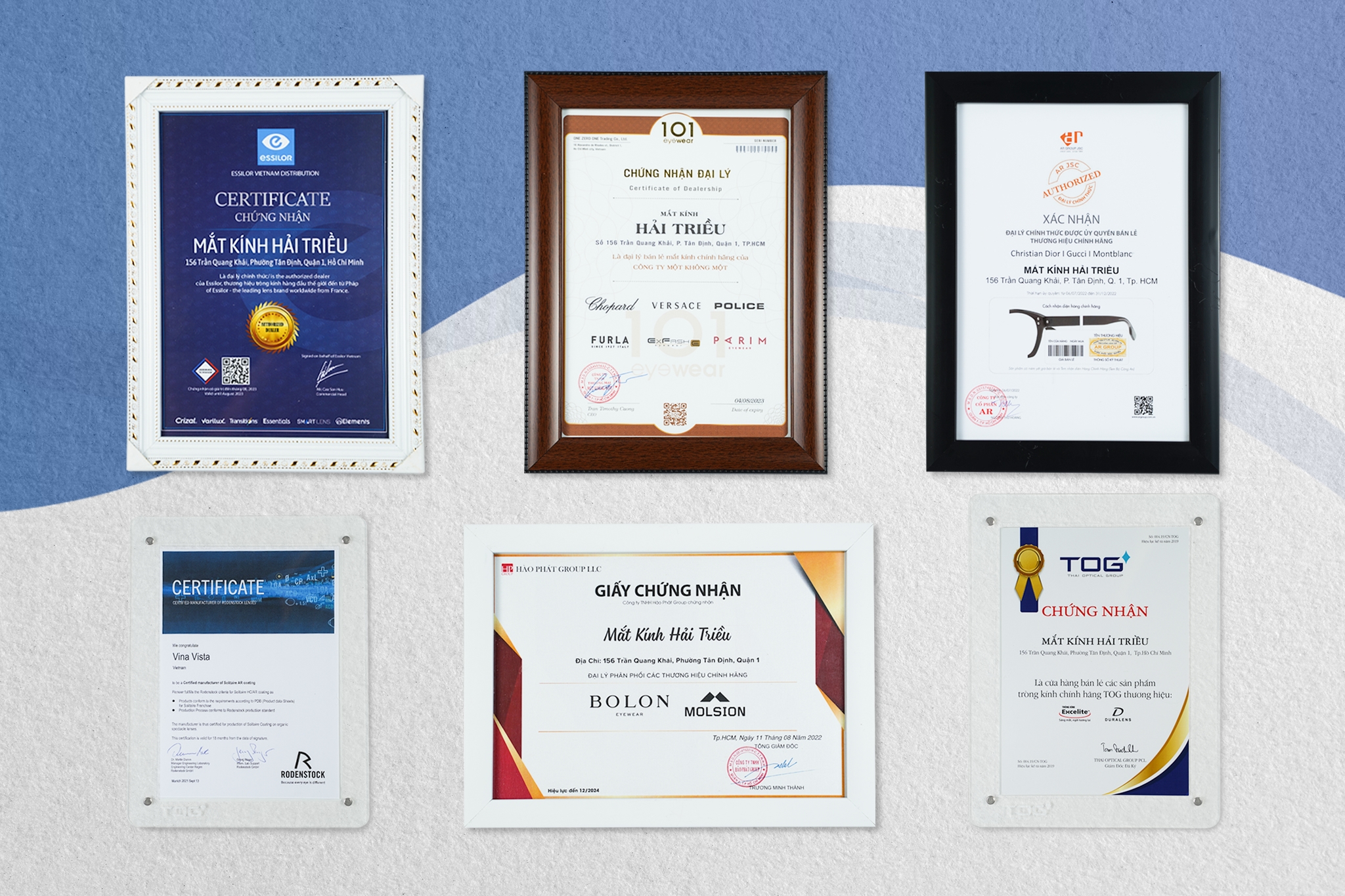 Các thương hiệu tròng kính chính hãng hàng đầu đều có mặt Kính Hải Triều