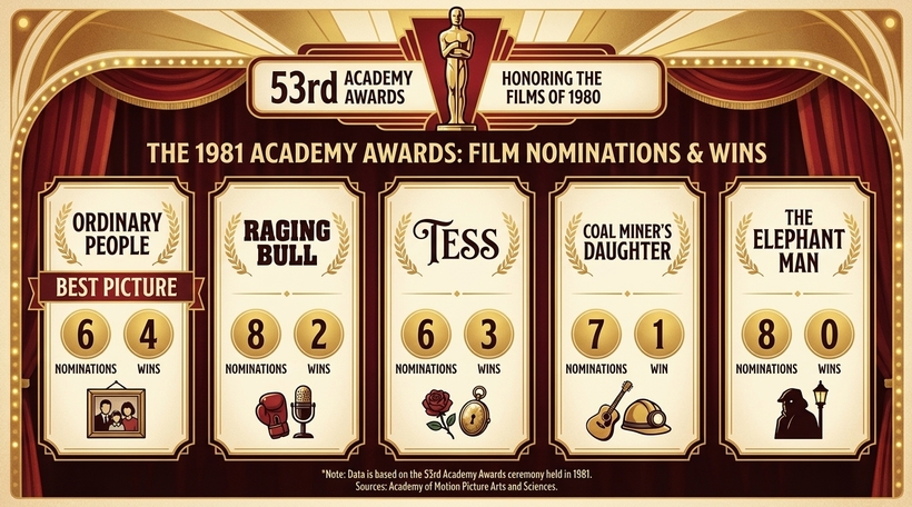 Інфографіка номінацій та нагород на Оскарі 1981 року