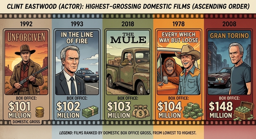 Інфографіка - найкасовіші фільми Клінта Іствуда в домашньому прокаті (із повторними прокатами) 