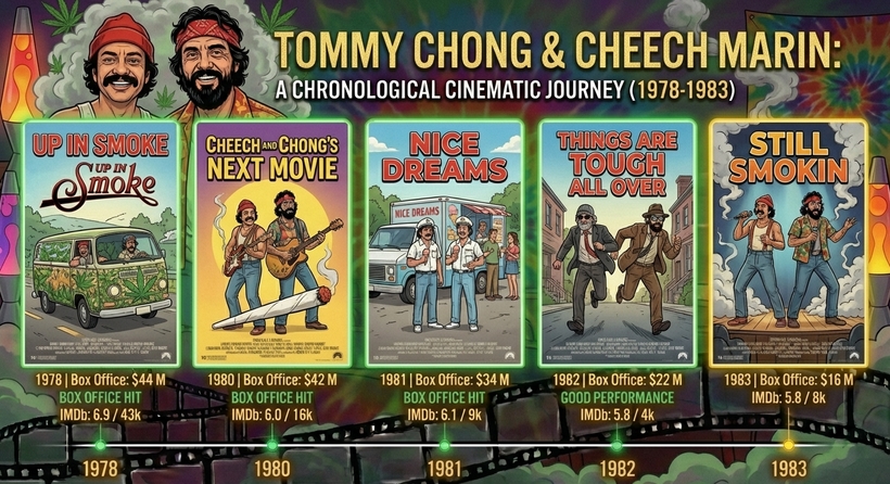 Томмі Чонг і Чіч Марін - інфографіка касових зборів фільмів 1978 -1983