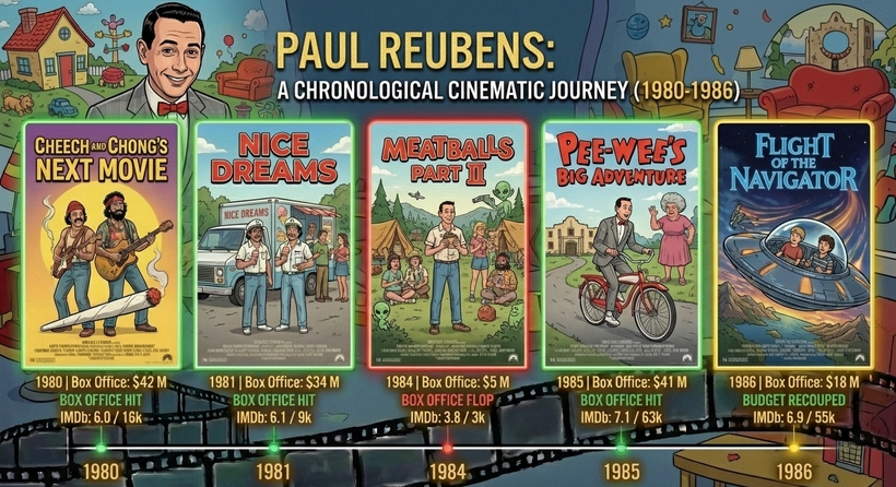 Пол Рубенс (Пі-Ві Герман) - інфографіка касових зборів фільмів у період 1980 - 1986