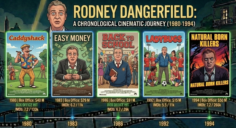 Родні Денджерфілд - інфографіка касових зборів фільмів у період 1980 - 1994