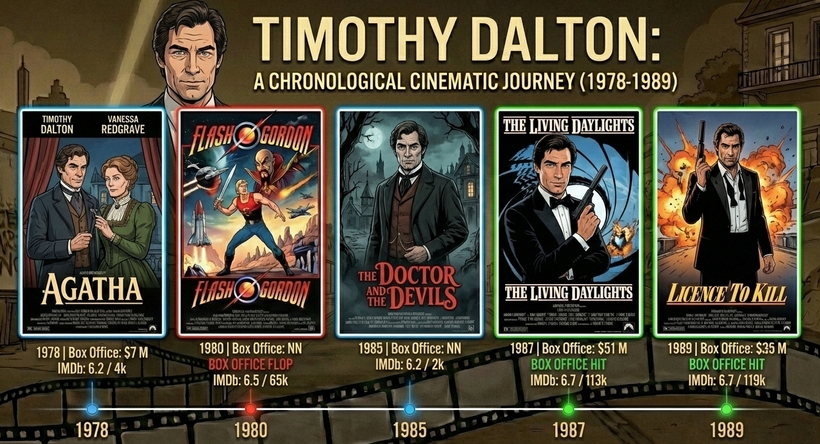 Тімоті Далтон - інфографіка касових зборів фільмів  у період 1978 - 1989