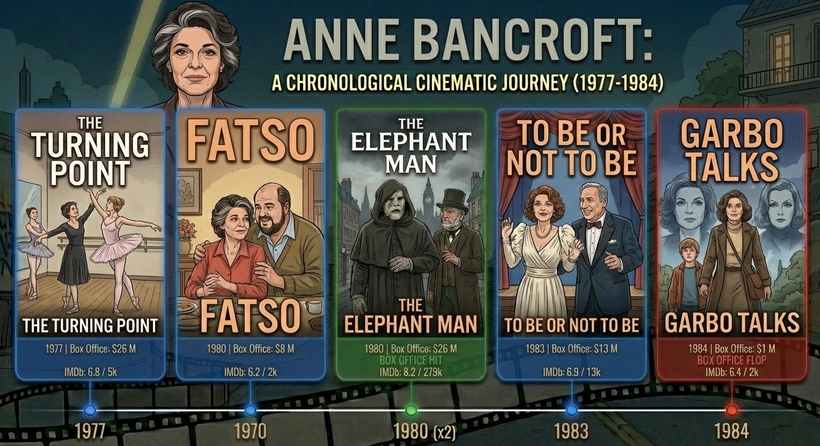 Енн Бенкрофт - інгфографіка касових зборів фільмів в період з 1977 по 1984