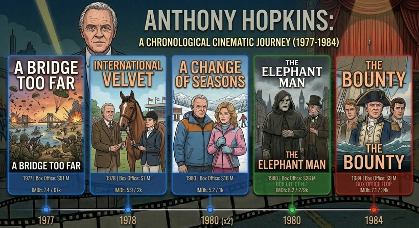 Ентоні Гопкінс - інгфографіка касових зборів фільмів в період з 1977 по 1984