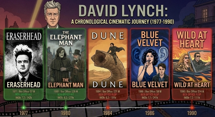Девід Лінч - інгфографіка касових зборів фільмів в період з 1977 по 1990