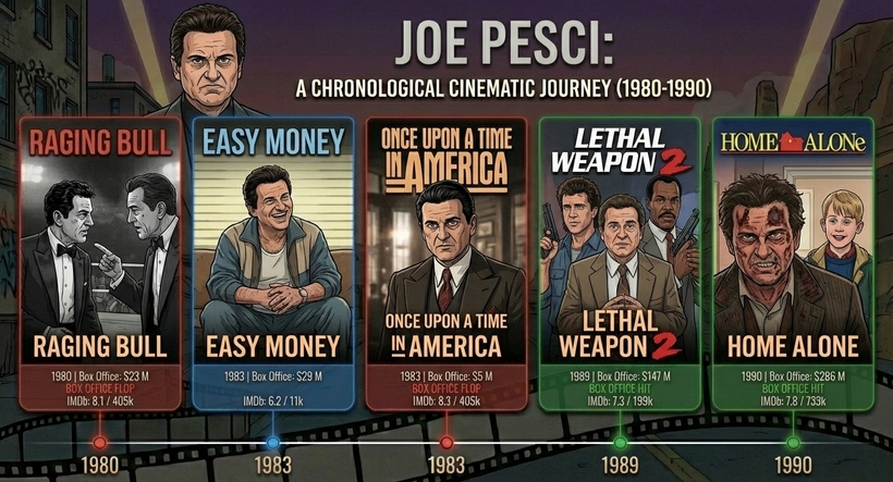 Інфографіка касових зборів фільмів Джо Пеші у період 1980 - 1990