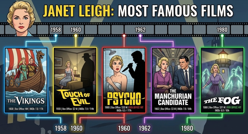 Інгфографіка найбільш відомих фільмів Джанет Лі