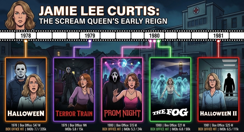 Інгфографіка касових зборів фільмів Джеймі Лі Кертіс в період 1978-1981