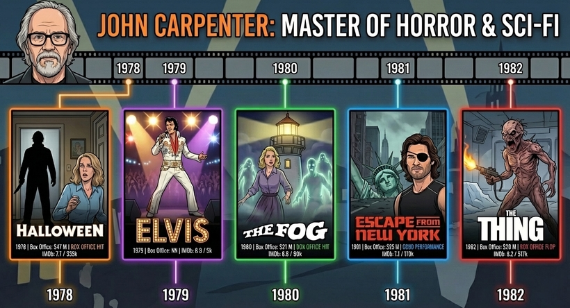Інгфографіка касових зборів фільмів Джона Карпентера в період 1978-1982