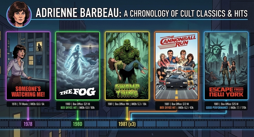 Інгфографіка касових зборів фільмів Едрієнн Барбо в період 1978-1981