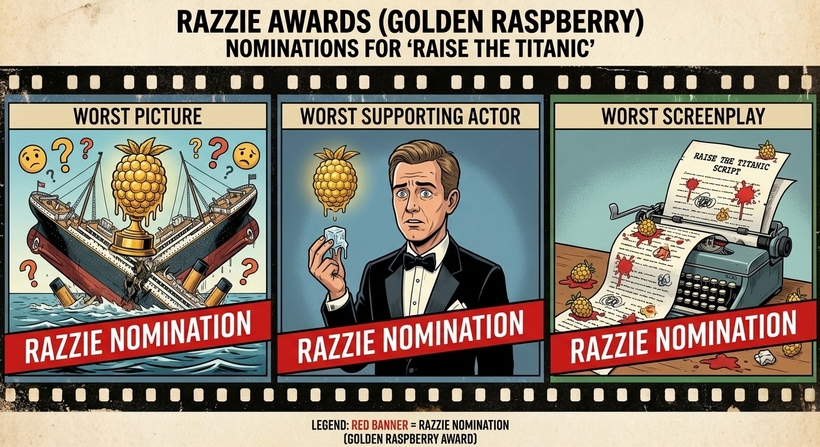 Інфографіка - номінації на Золоту малину фільму Підняти Титанік (Raise the Titanic)