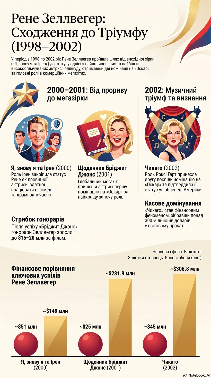 Рене Зеллвегер - інфографіка кар'єри в період 1998 - 2002