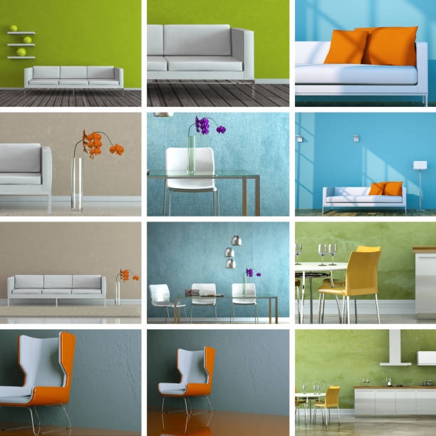 Set of sofas in modern Interior design Set of sofas in modern Interior design 3D Rendering Best Color Combinations for Modern Homes stock pictures, royalty-free photos & images